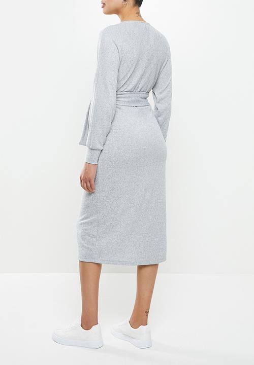 Superbalist - Dolman sleeve mock wrap dress - grey 