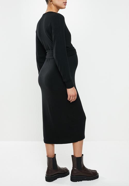 Superbalist - Dolman sleeve mock wrap dress - black