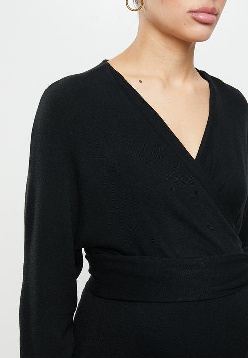 Superbalist - Dolman sleeve mock wrap dress - black