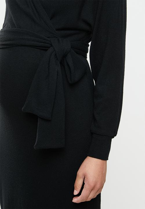 Superbalist - Dolman sleeve mock wrap dress - black