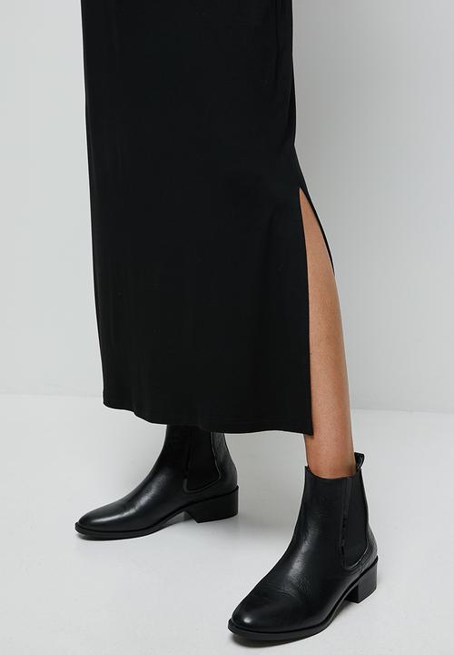 edit - Knit long sleeve slit maxi - black