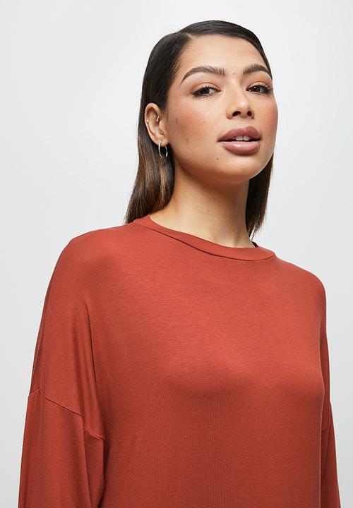 edit - Knit long sleeve slit maxi - rust
