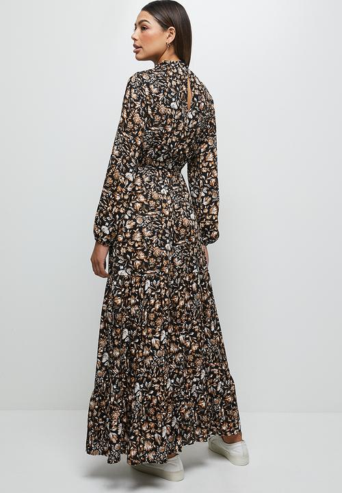 edit - Piecrust balloon sleeve tiered maxi - black 
