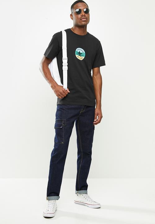 Converse - Striped center front chuck patch short sleeve tee - black