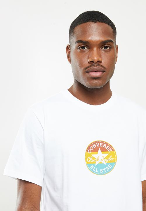 Converse - Striped center front chuck patch short sleeve tee - white