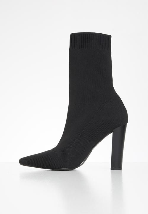 Missguided - Stacked heel knitted pointed toe ankle boot - black