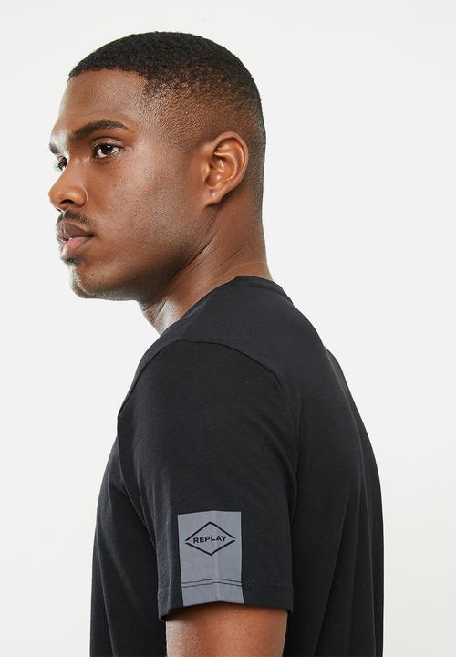Replay - Replay sleeve print basic tee - black
