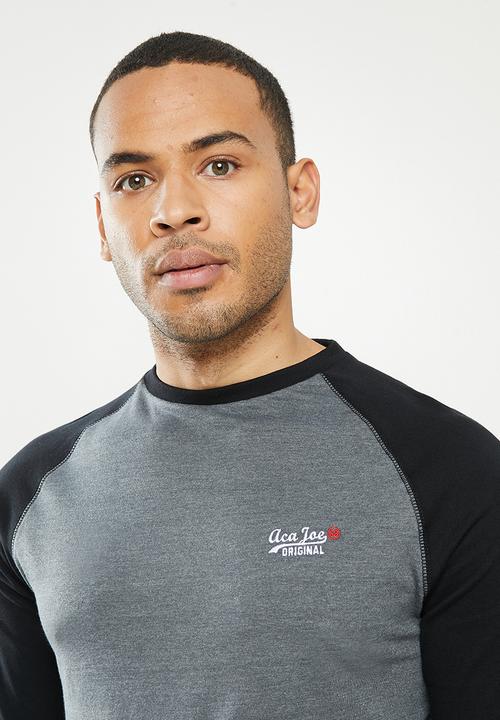 Aca Joe - Aca joe raglan long sleeve tee - grey & black 