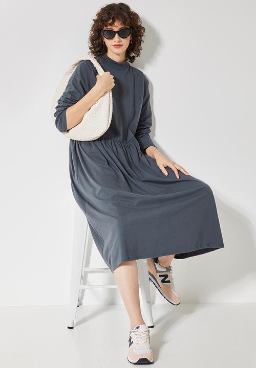 Superbalist - Babydoll long sleeve midi dress - grey