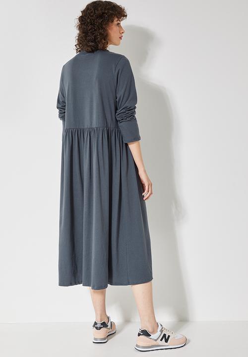 Superbalist - Babydoll long sleeve midi dress - grey