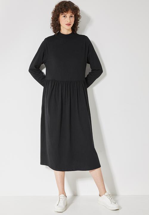 Superbalist - Babydoll long sleeve midi dress - black