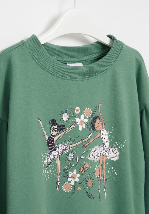 Pop Candy - Younger girls printed styled sweater - green