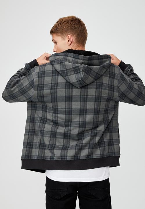 Cotton On - Sherpa zip thru - grey earth check