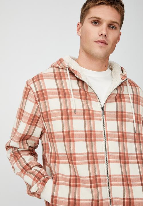Cotton On - Sherpa zip thru - ecru earth check
