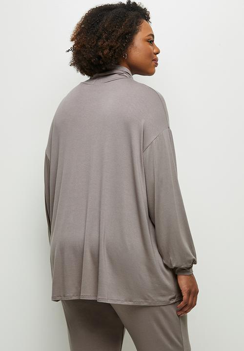 edit Plus - Roll neck easy fit cuffed tee - taupe