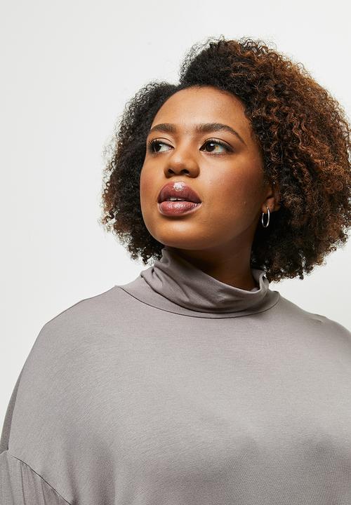 edit Plus - Roll neck easy fit cuffed tee - taupe
