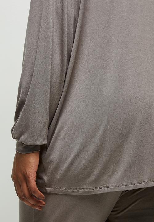 edit Plus - Roll neck easy fit cuffed tee - taupe