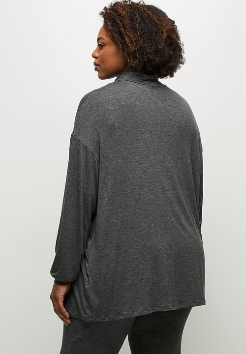 edit Plus - Roll neck easy fit cuffed tee - charcoal 