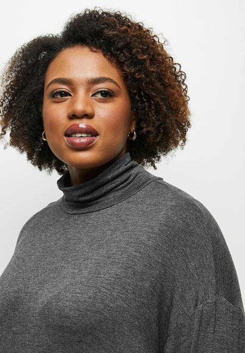 edit Plus - Roll neck easy fit cuffed tee - charcoal 