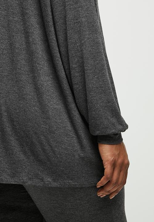 edit Plus - Roll neck easy fit cuffed tee - charcoal 