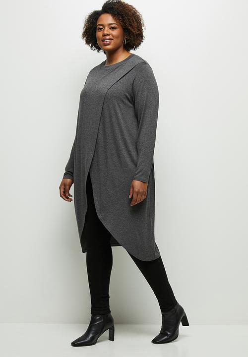 edit Plus - Longline wrap front tee - charcoal