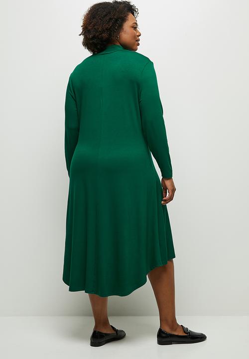 edit Plus - Round neck hi low midi dress - green