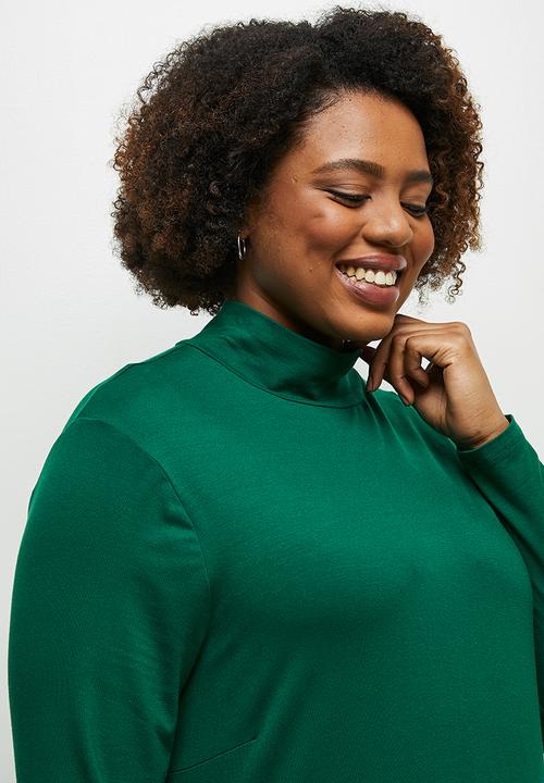 edit Plus - Round neck hi low midi dress - green