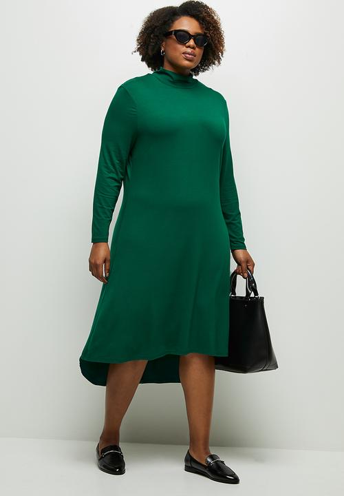 edit Plus - Round neck hi low midi dress - green