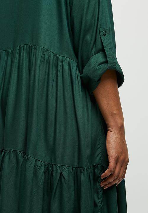 edit Plus - Tiered shirt dress - bottle green