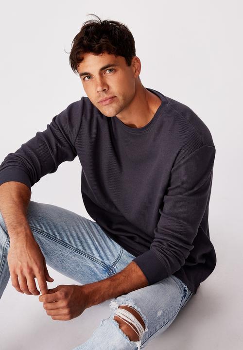 Cotton On - Waffle long sleeve T-shirt - late night blue