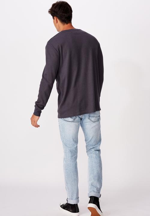 Cotton On - Waffle long sleeve T-shirt - late night blue