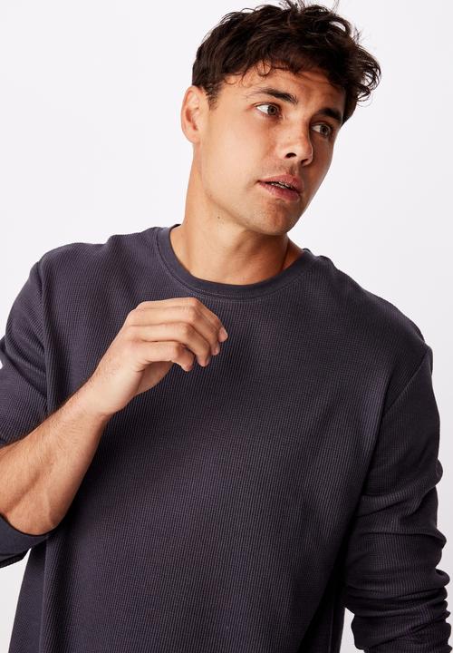 Cotton On - Waffle long sleeve T-shirt - late night blue