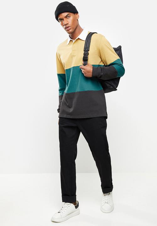 Cotton On - Rugby long sleeve polo - camel/dark teal/washed black weekday studios
