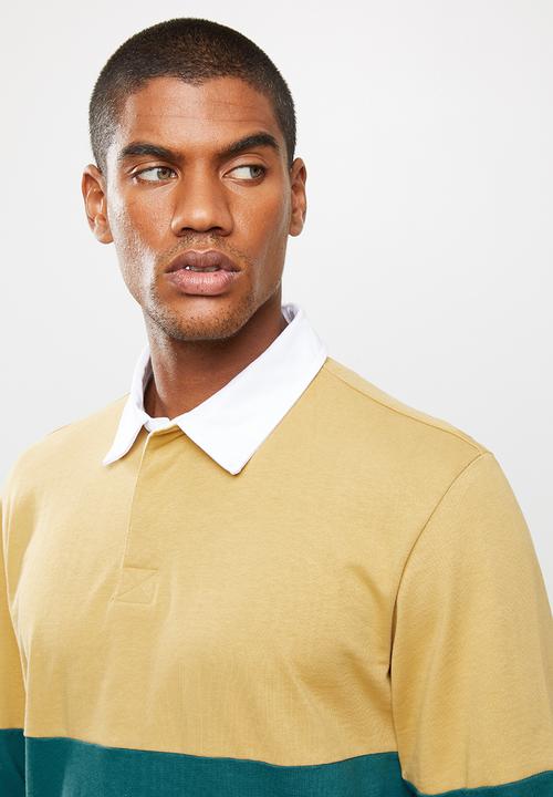 Cotton On - Rugby long sleeve polo - camel/dark teal/washed black weekday studios