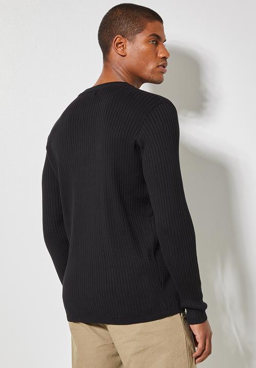 Superbalist - Slim fit ribbed crew neck knit - black