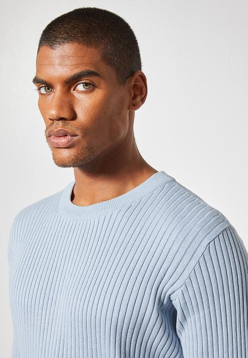 Superbalist - Slim fit ribbed crew neck knit - pale blue