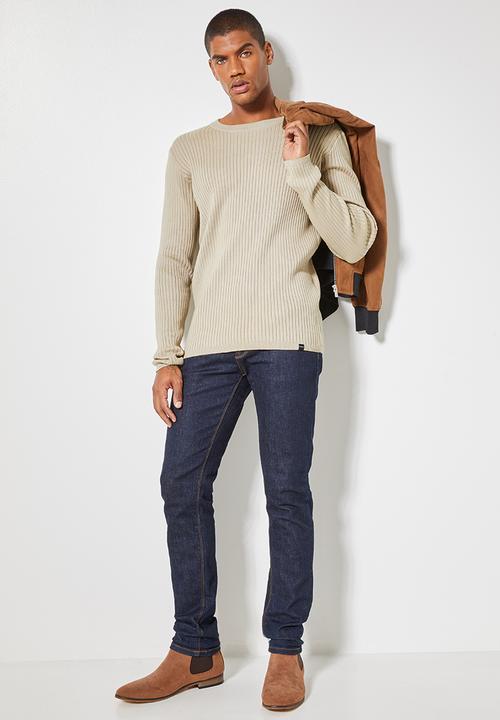 Superbalist - Slim fit ribbed crew neck knit - taupe