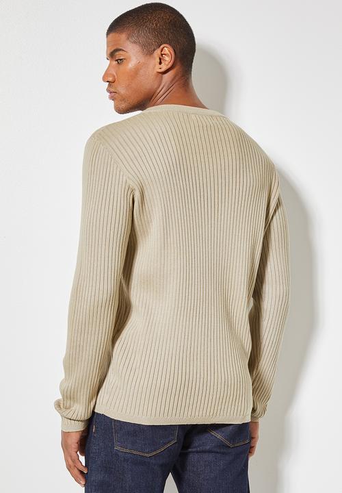 Superbalist - Slim fit ribbed crew neck knit - taupe