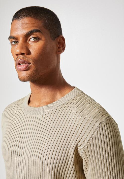 Superbalist - Slim fit ribbed crew neck knit - taupe