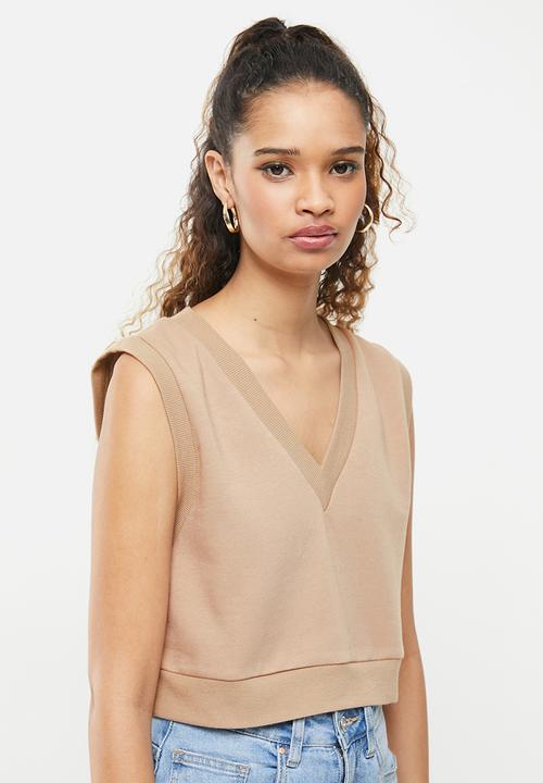 Blake - Sleeveless cropped vest - brown