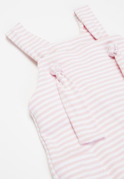 Little Lumps - Knotted dungarees  - pink & white