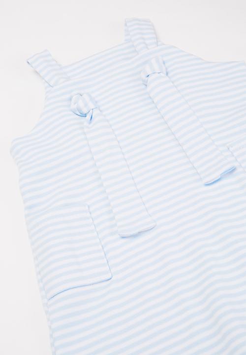 Little Lumps - Knotted dungarees  - blue & white 