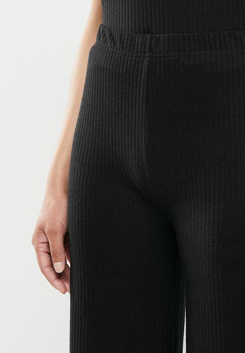 Missguided - Soft rib boxy tee wide leg lounge set - black