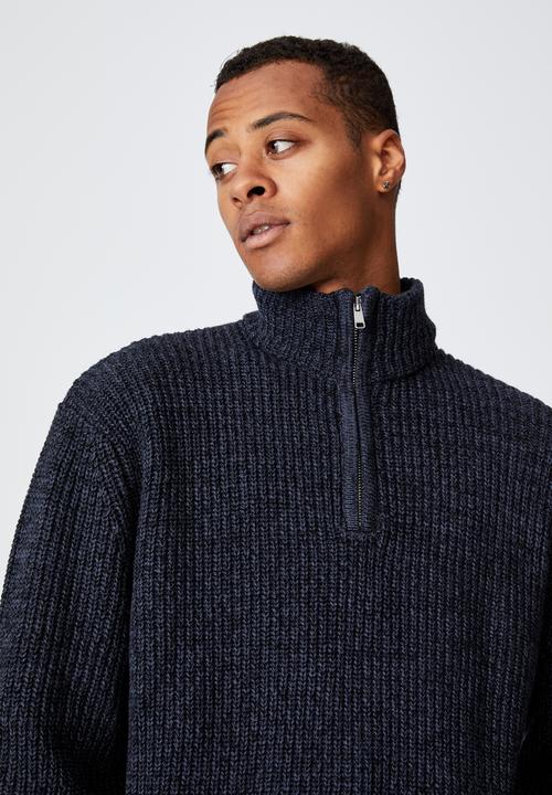 Cotton On - Quarter zip knit - denim marle