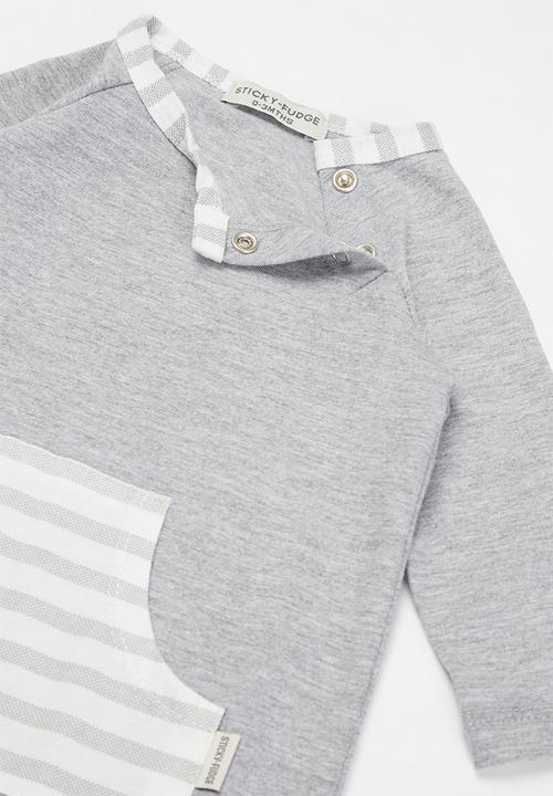Sticky Fudge - Baby kangaroo pocket babygrow - grey