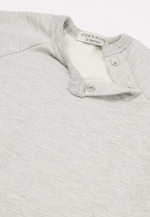 Sticky Fudge - Baby footed fleece babygrow - grey