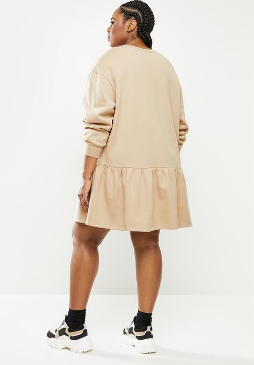 Blake - Fleece drop waist mini dress - beige 