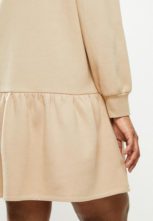 Blake - Fleece drop waist mini dress - beige 