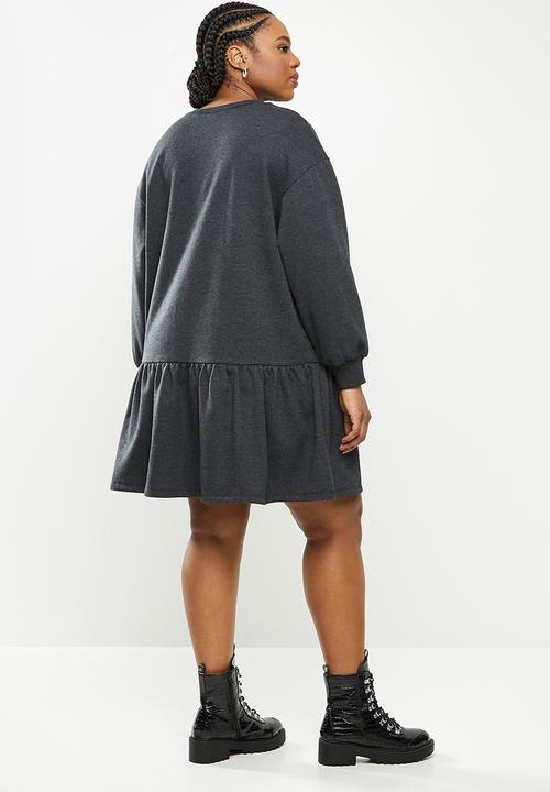 Blake - Fleece drop waist mini dress - charcoal