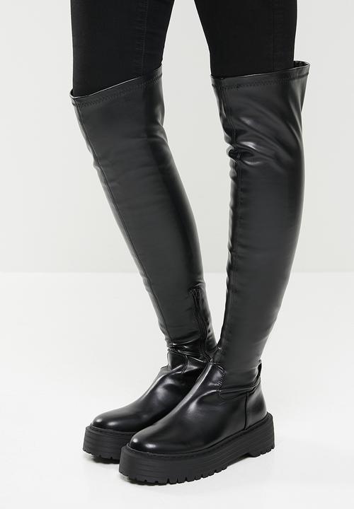 Public Desire - Charly chunky sole over the knee boot - black